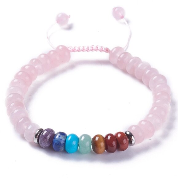 NWOT Natural Rose Quarts and mixed gemstone cord adjustable bracelet 2/$20 - Picture 1 of 3